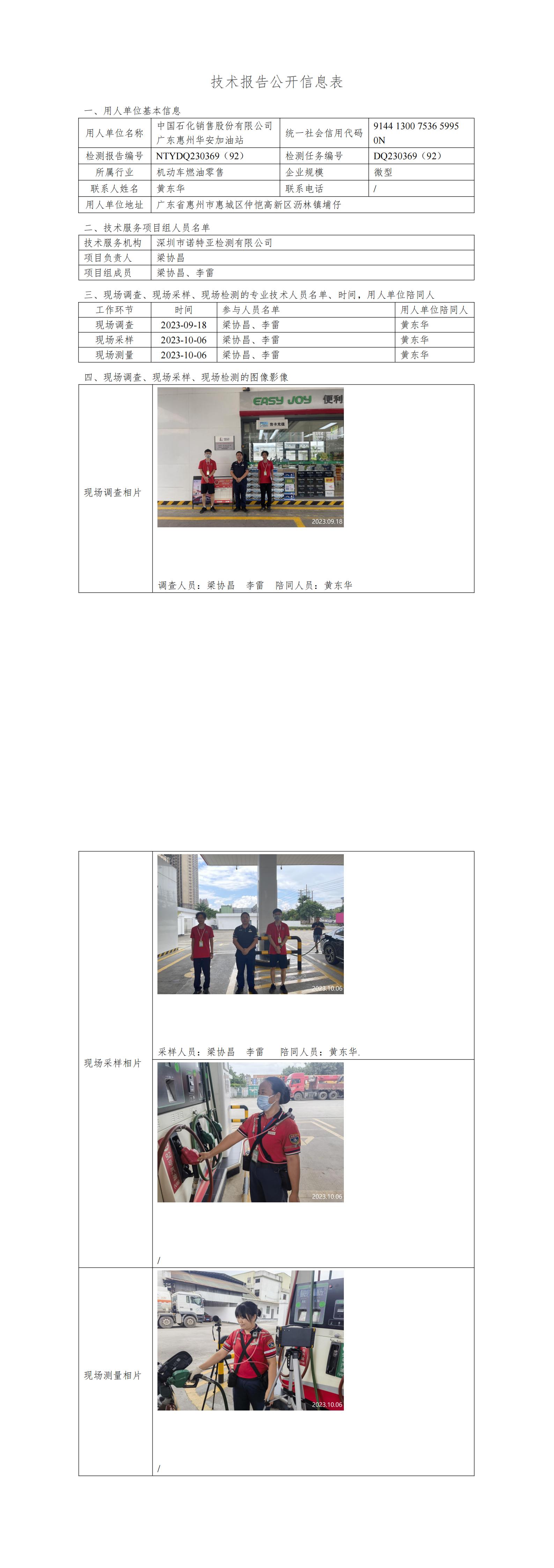 NTYDQ230369（92） - 中國石化銷售股份有限公司廣東惠州華安加油站
