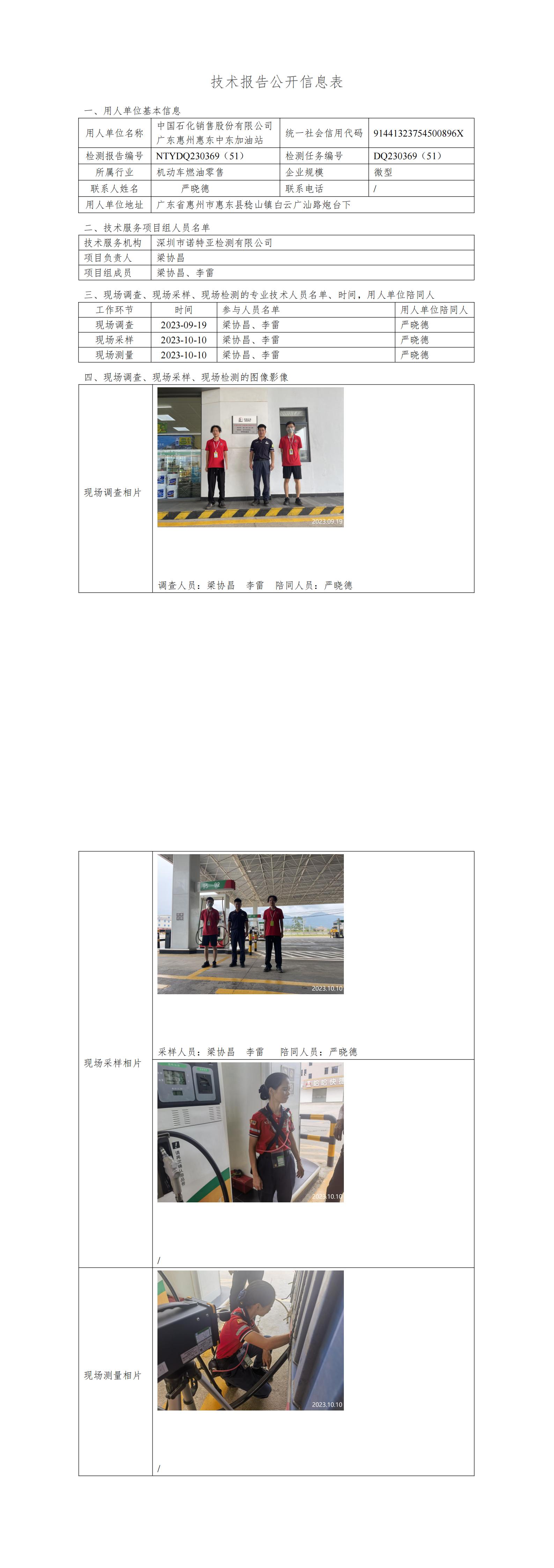 NTYDQ230369（51） - 中國(guó)石化銷售股份有限公司廣東惠州惠東中東加油站