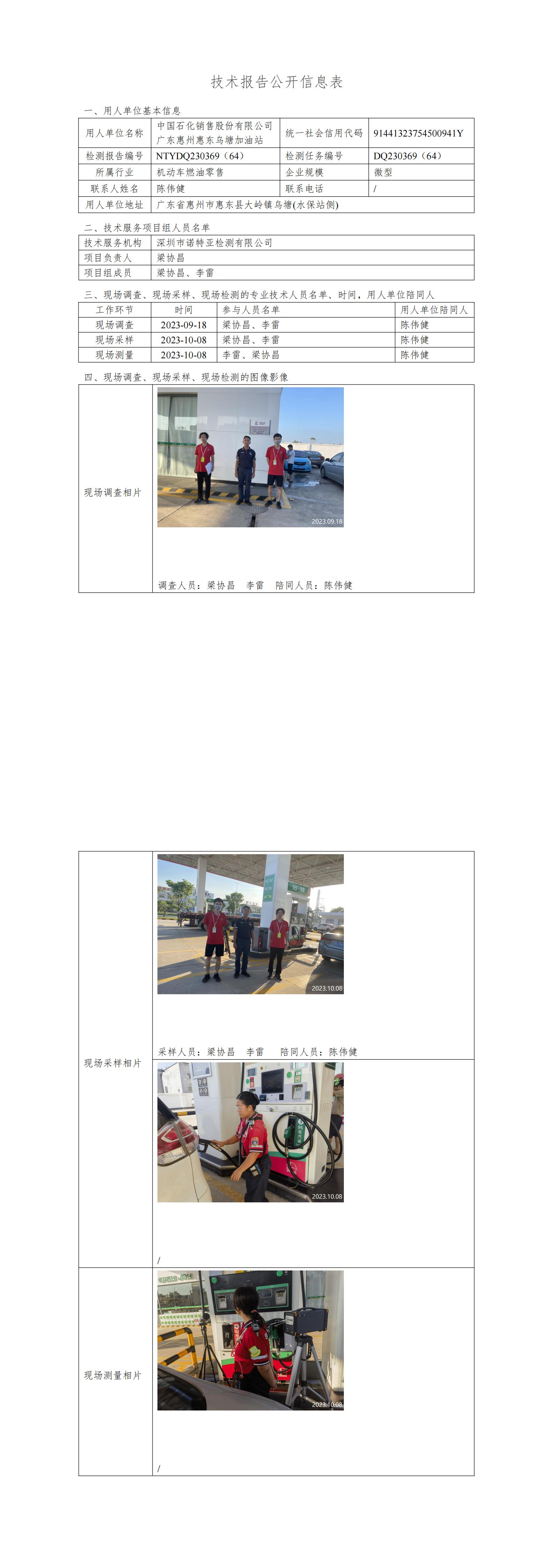 NTYDQ230369（64）- 中國(guó)石化銷售股份有限公司廣東惠州惠東烏塘加油站