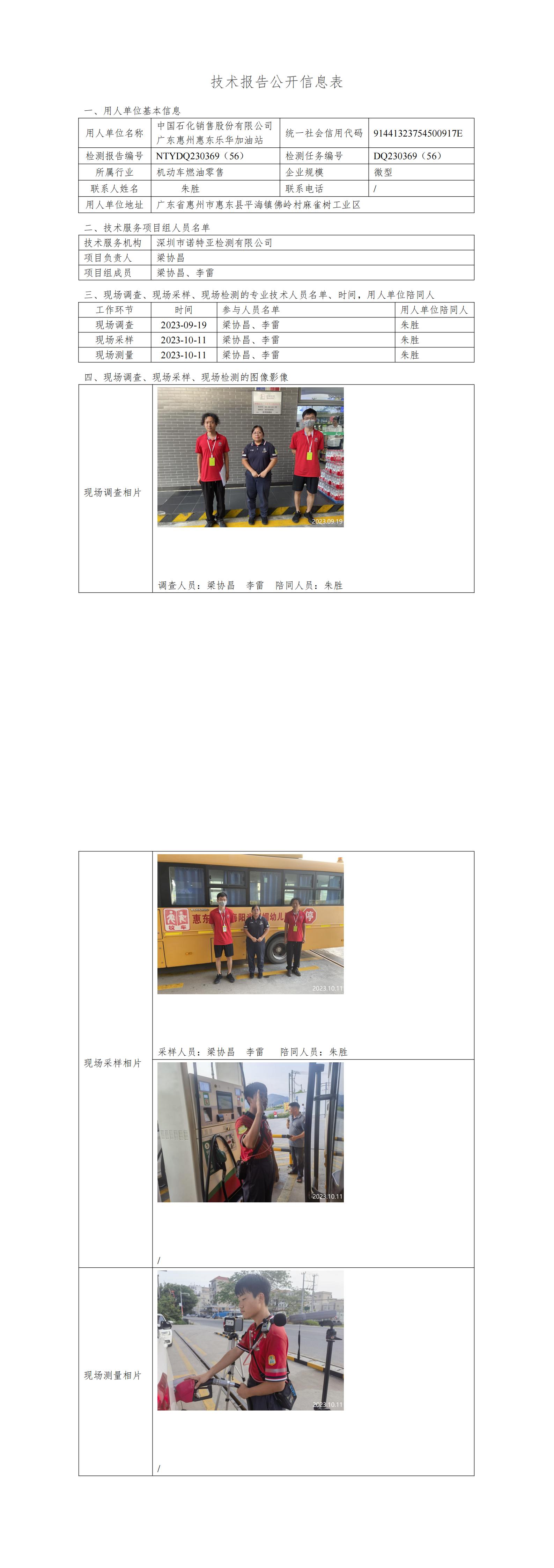 NTYDQ230369（56）- 中國(guó)石化銷售股份有限公司廣東惠州惠東樂(lè)華加油站