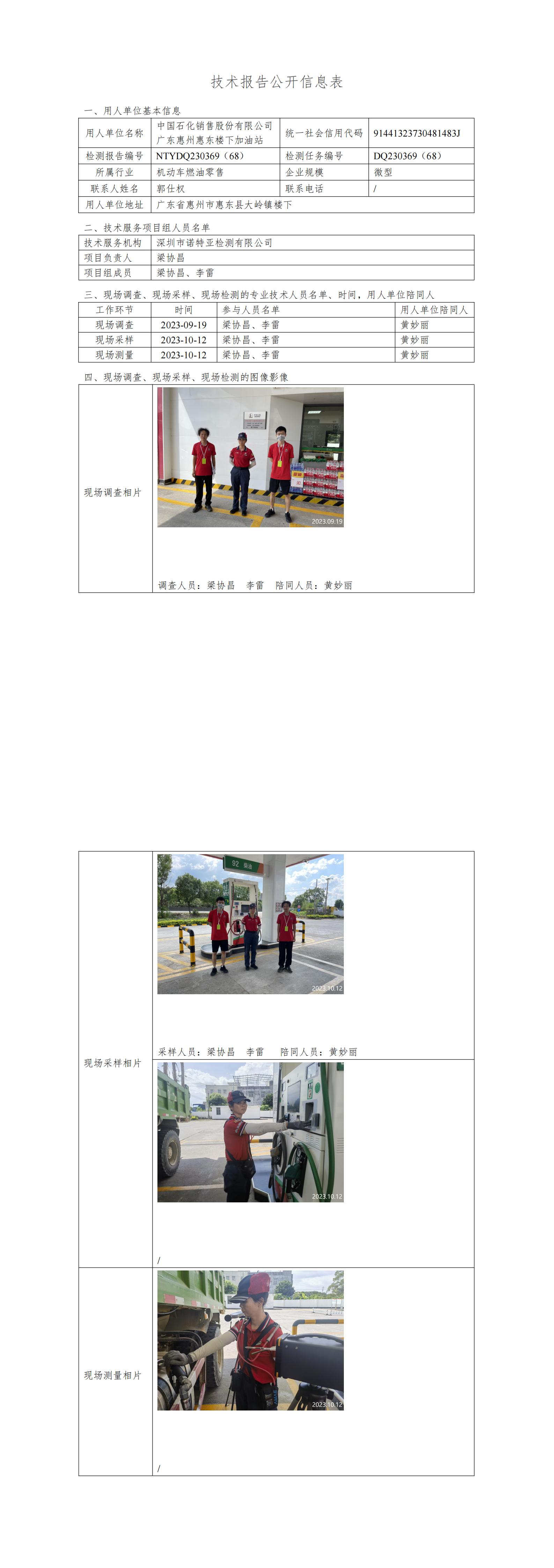 NTYDQ230369（68） - 中國(guó)石化銷售股份有限公司廣東惠州惠東樓下加油站